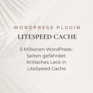 Ein weißes Papier mit schwarzem Text und Schatten von Palmenblättern. Der Text lautet : WordPress Plugin, LiteSpeed Cache