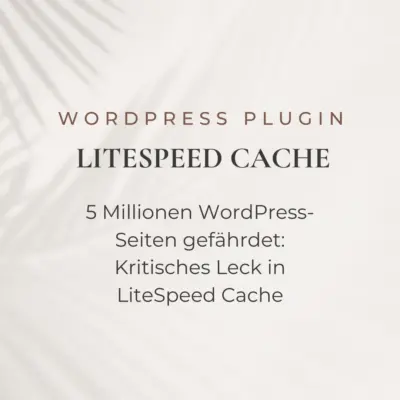 Ein weißes Papier mit schwarzem Text und Schatten von Palmenblättern. Der Text lautet : WordPress Plugin, LiteSpeed Cache