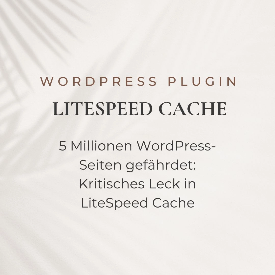 Ein weißes Papier mit schwarzem Text und Schatten von Palmenblättern. Der Text lautet : WordPress Plugin, LiteSpeed Cache