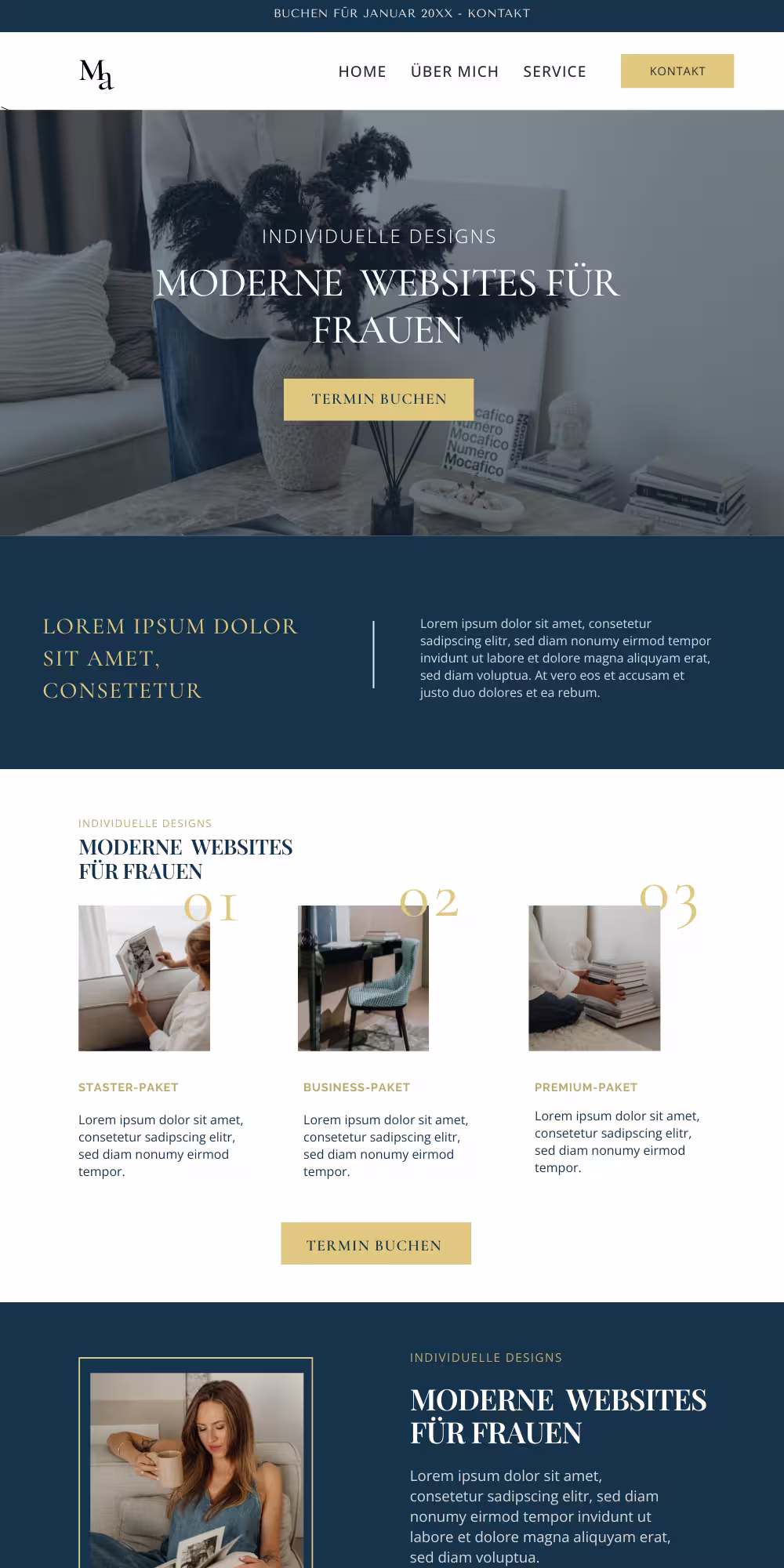 Minimalist Blue WordPress Website Design WordPress Template in der Farbe Blau und gelb